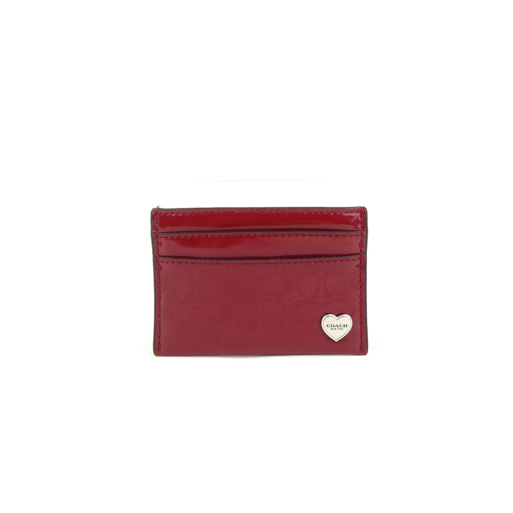 Coach Signature Perforated Embossed Red Liquid Gloss Card Case